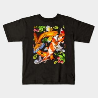 Best fishing gifts for fish lovers 2022. Koi fish swimming in a koi pond Pattern Kids T-Shirt